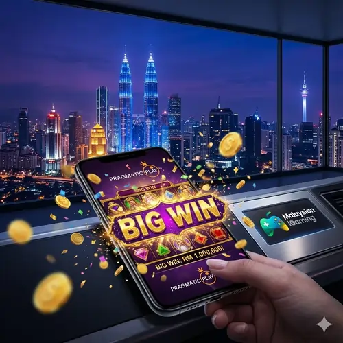 Vibrant 3D infographic of the best online slots in Malaysia comparing high RTP sites with secure Touch n Go payout icons.