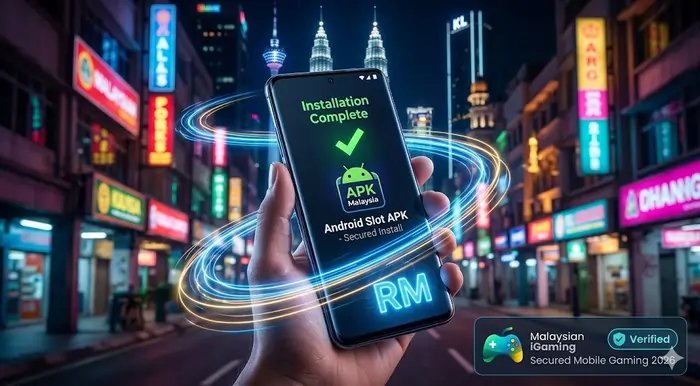 Vibrant smartphone screen showing a successful Download Slot Apps in Malaysia
